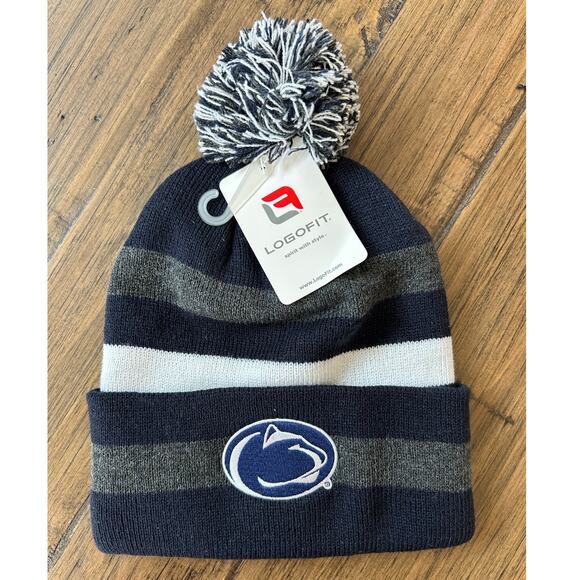 Penn State Nittany Lions Logo Fit Unisex Winter Beanie Hat - Navy/Gray/White NWT - Picture 5 of 6